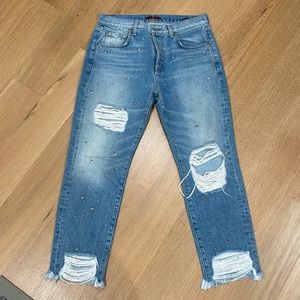 7 for all mankind jeans, light blue, distressed, bedazzled